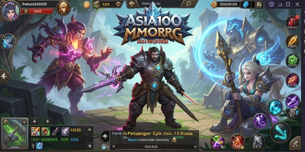 Tangkapan layar gameplay ASIA100 menunjukkan pertempuran mendebarkan di dunia MMORPG.