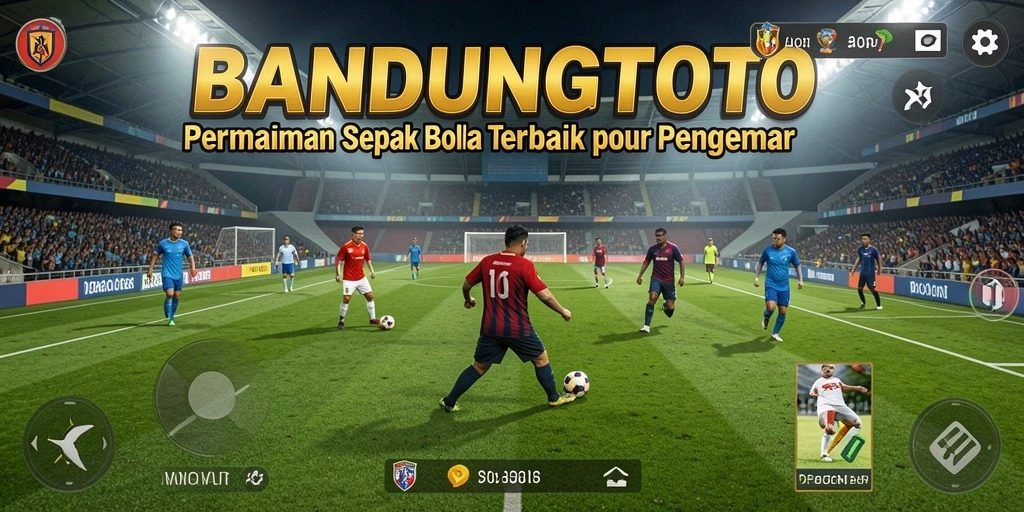 Screenshot gameplay menunjukkan aksi seru di lapangan sepak bola.