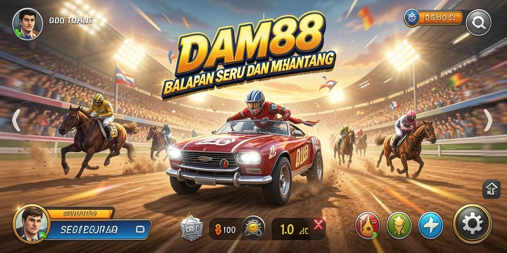 Screenshot gameplay DAM88 dengan aksi balapan yang mendebarkan.