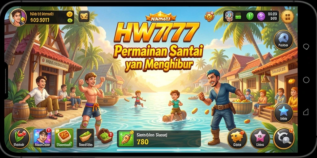 Screenshot HW777 menampilkan gameplay santai dan penuh warna.
