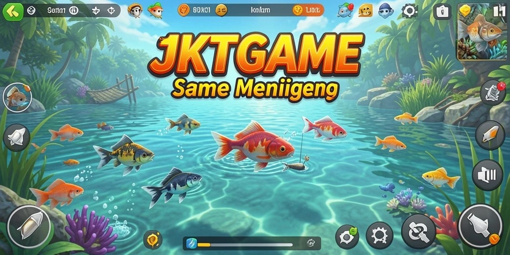 Tampilan gameplay JKTGAME menampilkan pemain yang sedang memancing dengan latar belakang yang indah.