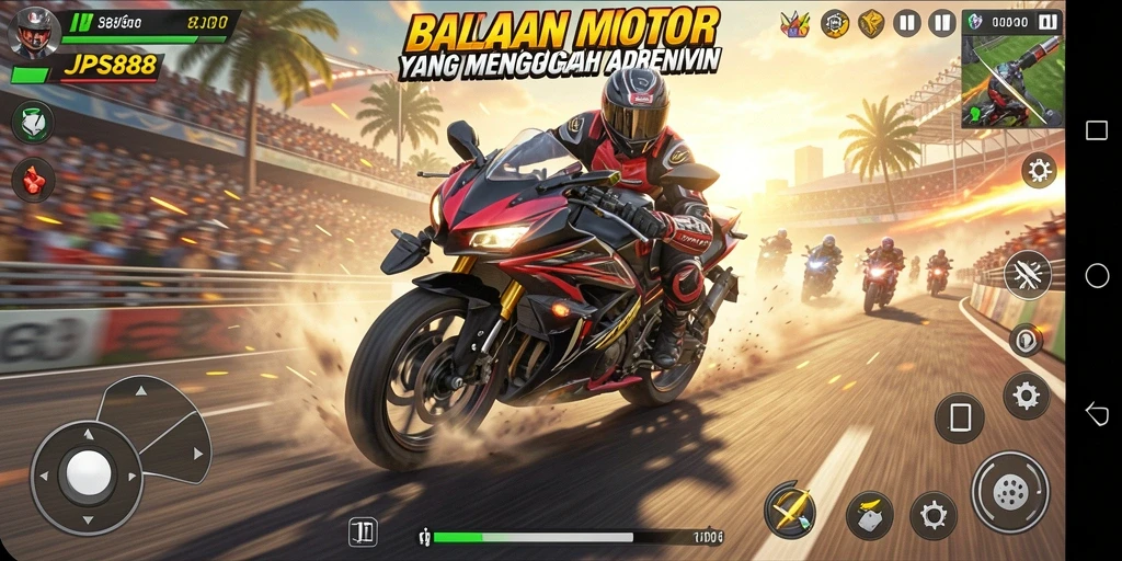 Tampilan gameplay JPS888 yang memukau saat balapan motor.